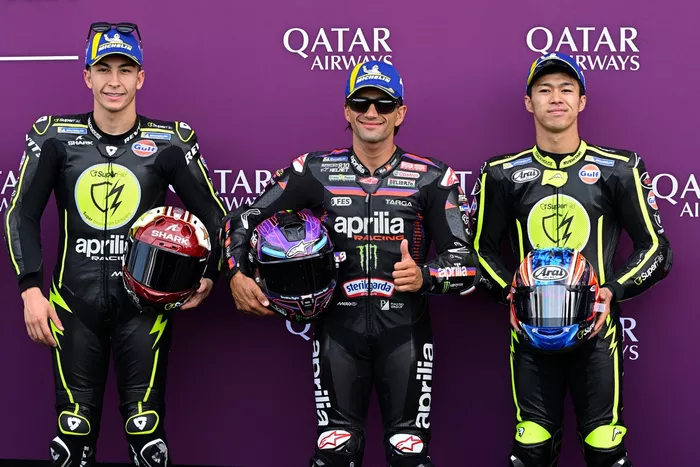 Jorge Martín, Aprilia Racing Team; Raúl Fernández, Trackhouse Racing; Ai Ogura, Trackhouse Racing