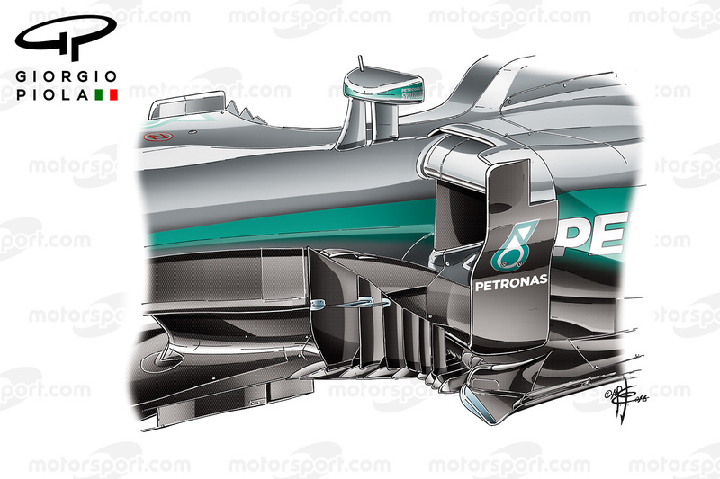 Mercedes W07 barge boards, Spanish GP