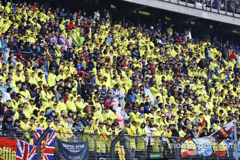 Yellow rain macs dominate the crowds in the grandstands