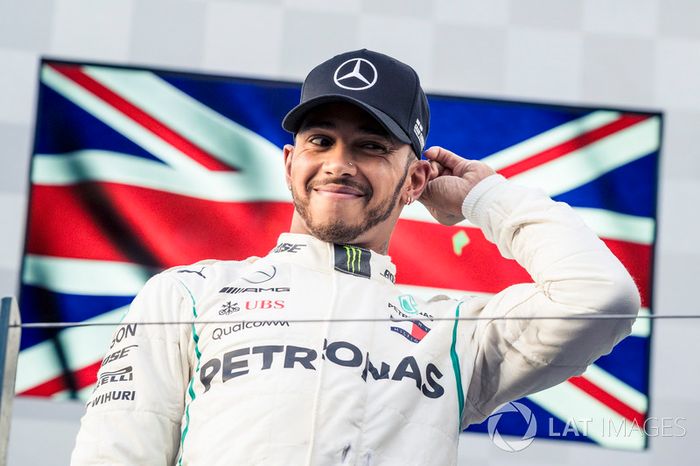 Lewis Hamilton, Mercedes-AMG F1 celebrates on the podium