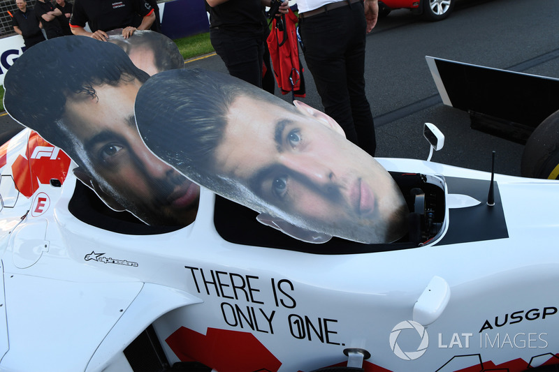 F1 Experiences 2-Seater and cardboard cut out faces of Daniel Ricciardo, Red Bull Racing and Max Ver