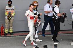 Charles Leclerc, Sauber celebrates in parc ferme