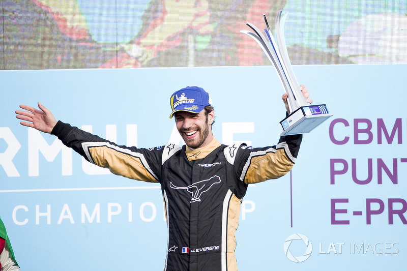 Jean-Eric Vergne, Techeetah, celebrates on the podium