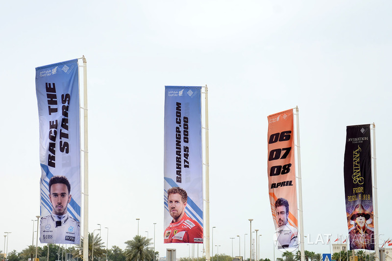 Bahrain GP flags and branding at the airport