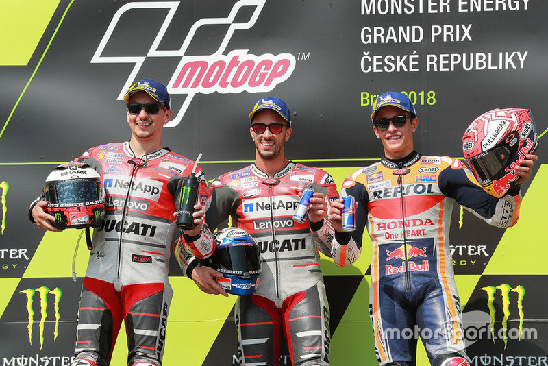 Podium: race winner Andrea Dovizioso, Ducati Team, second place Jorge Lorenzo, Ducati Team, third place Marc Marquez, Repsol Honda Team