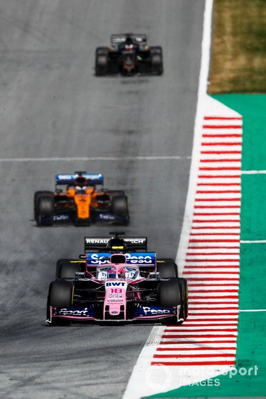 Lance Stroll, Racing Point RP19, Daniel Ricciardo, Renault F1 Team R.S.19, y Carlos Sainz Jr., McLaren MCL34