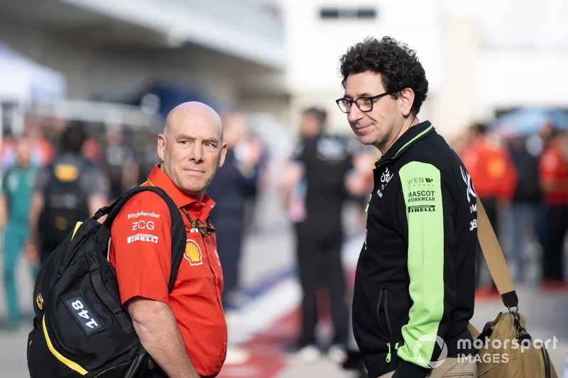 Jock Clear, Senior Performance Engineer, Scuderia Ferrari with Mattia Binotto, CEO and CTO, Stake F1 Team KICK Sauber