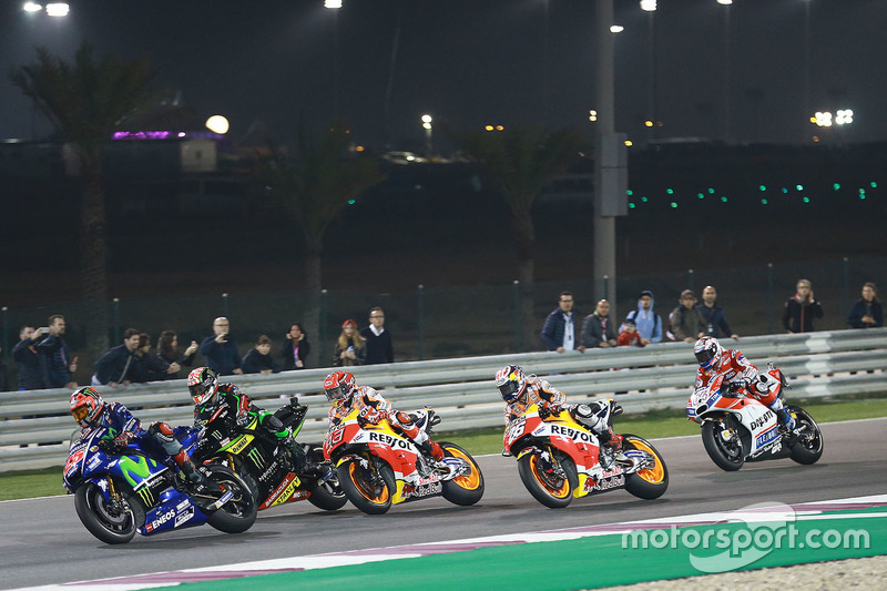 Maverick Viñales, Yamaha Factory Racing; Johann Zarco, Monster Yamaha Tech 3; Marc Marquez, Repsol H