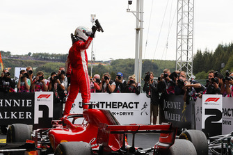 Sebastian Vettel, Ferrari, celebrates victory in parc ferme