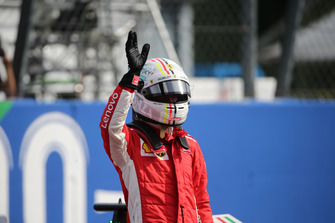 Sebastian Vettel, Ferrari celebrates in parc ferme