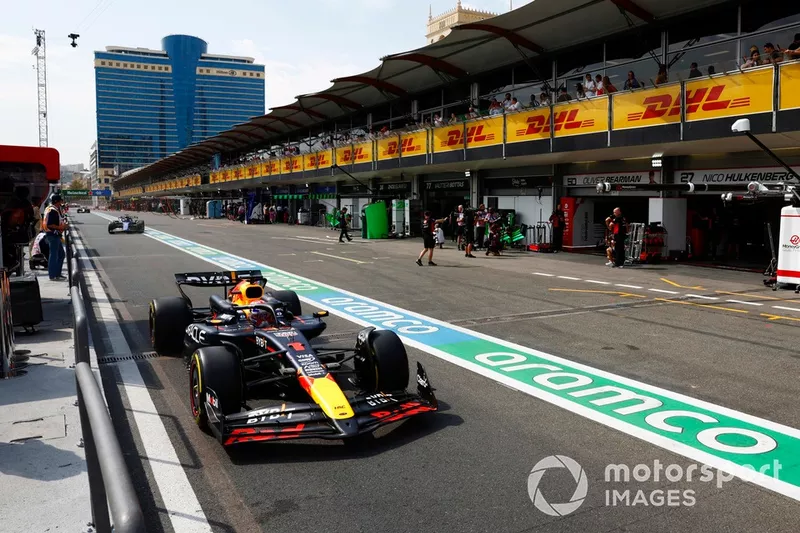 Max Verstappen, Red Bull Racing RB20, in the pit lane