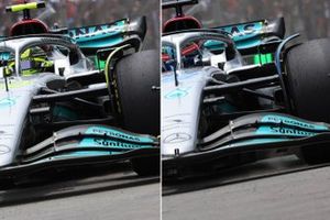 Mercedes W13 rear wing comparison FP1