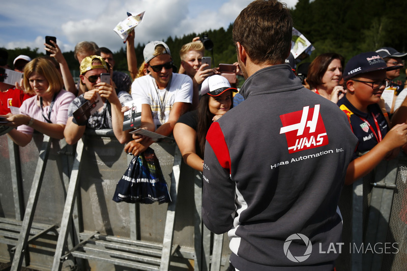 Romain Grosjean, Haas F1 Team, signs autographs for fans