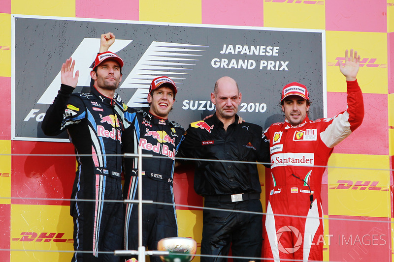 2010: 1. Себастьян Феттель, 2. Марк Уэббер, 3. Фернандо Алонсо