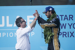 Alejandro Agag, CEO, Formula E, Jean-Eric Vergne, Techeetah, celebrate on the podium