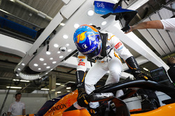 Fernando Alonso, McLaren MCL33, enters his cockpit