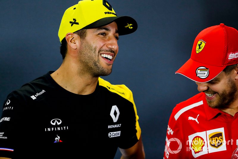 Daniel Ricciardo, Renault F1 Team and Sebastian Vettel, Ferrari in Press Conference