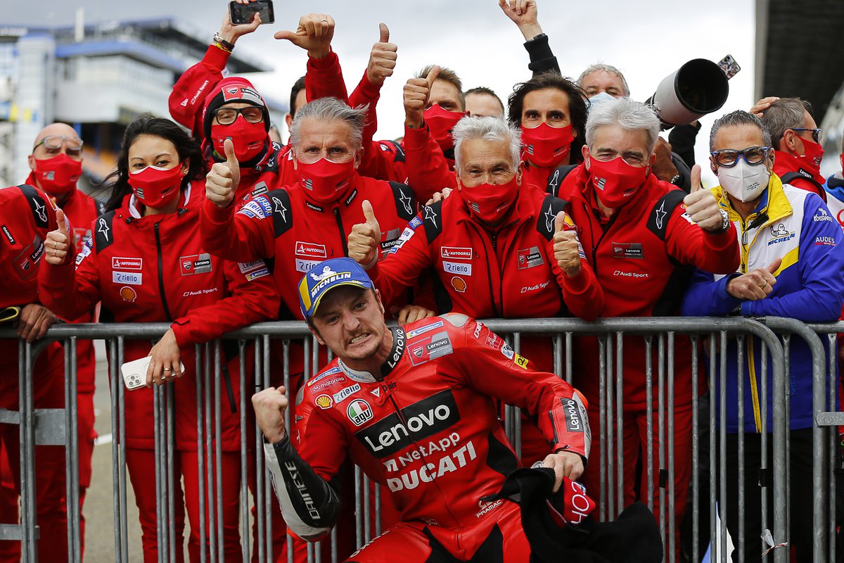 Race winner Jack Miller, Ducati Team celebrates with his team