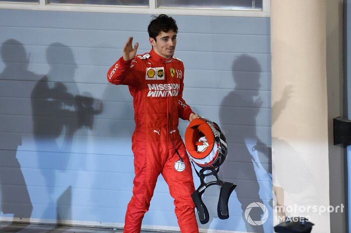 Charles Leclerc, Ferrari, 3° classificato, arriva sul podio