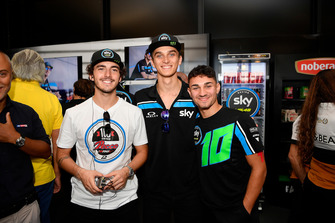 Francesco Bagnaia, Sky Racing Team VR46 con Luca Marini, Sky Racing Team VR46 e Dennis Foggia, Sky Racing Team VR46, durante i festeggiamenti per il suo 100esimo GP