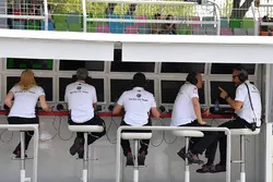 Le portique de l'équipe Sauber sur le muret des stands