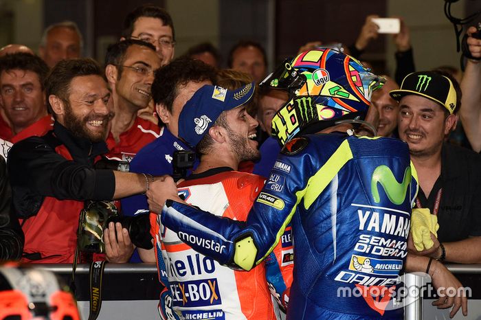 Second place Andrea Dovizioso, Ducati Team, third place Valentino Rossi, Yamaha Factory Racing