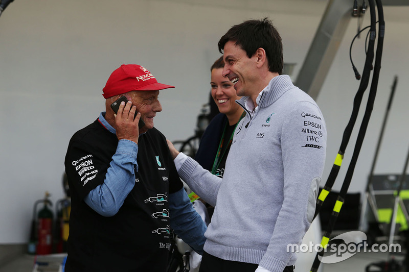 Niki Lauda, Mercedes Non-Executive Chairman with Toto Wolff, Mercedes AMG F1 Shareholder and Executive Director