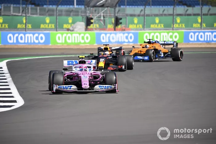 Lance Stroll, Racing Point RP20, Max Verstappen, Red Bull Racing RB16, y Carlos Sainz Jr., McLaren MCL35