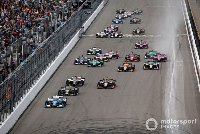 Josef Newgarden, Team Penske Chevrolet, Colton Herta, Andretti Autosport con Curb-Agajanian Honda, Rinus VeeKay, Ed Carpenter Racing Chevrolet, Patricio O'Ward, Arrow McLaren Chevrolet, Felix Rosenqvist, Arrow McLaren Chevrolet, Alexander Rossi, Arrow McL