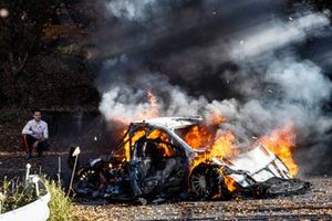 Dani Sordo, Candido Carrera, Hyundai World Rally Team Hyundai i20 N Rally1 car catches fire