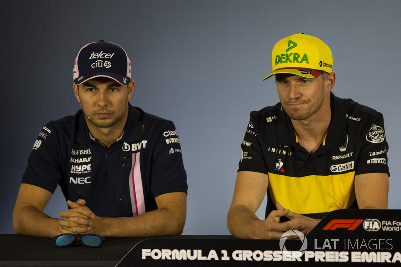 Sergio Perez, Force India et Nico Hulkenberg, Renault Sport F1 Team, en conférence de presse
