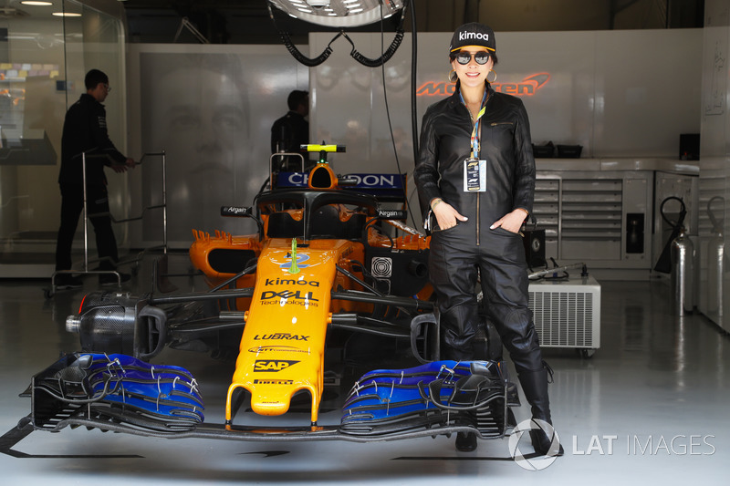 Actress Carina Lau in the McLaren garage