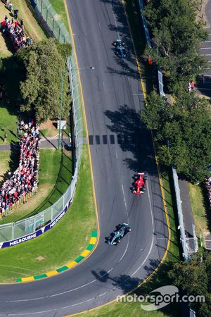 Lewis Hamilton, Mercedes AMG F1 W08, leads Sebastian Vettel, Ferrari SF70H