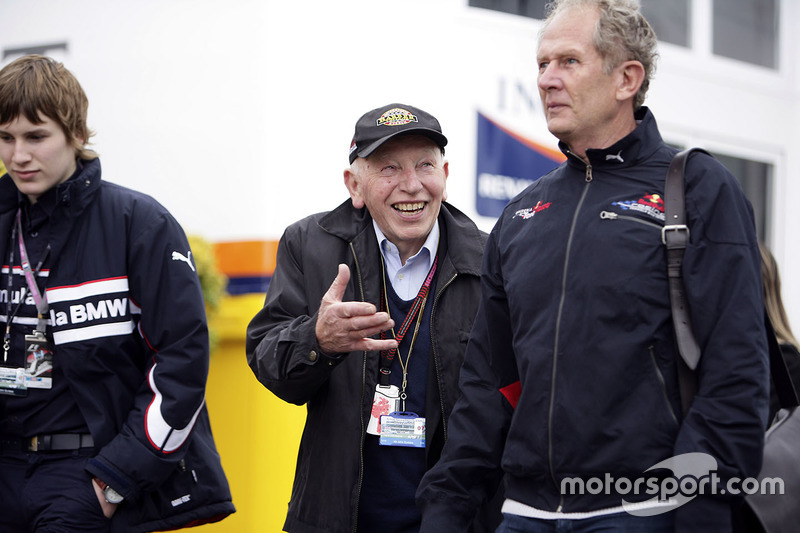 John Surtees, his son Henry and Dr Helmut Marko, Red Bull Motorsport Consultant