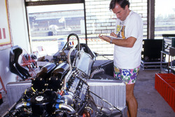 Giorgio Piola with Alain Prost, McLaren MP4/2 car at 1984 Brazilian GP