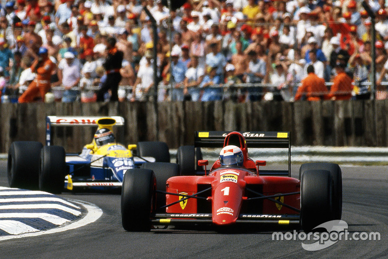 Alain Prost, Ferrari, vor Thierry Boutsen, Williams