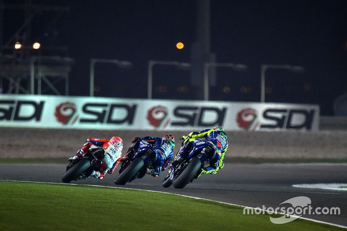 Andrea Dovizioso, Ducati Team; Maverick Maverick Viñales, Yamaha Factory Racing; Valentino Rossi, Yamaha Factory Racing