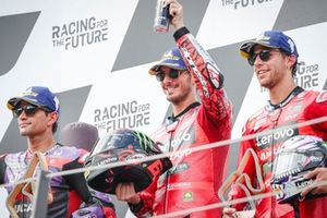 Francesco Bagnaia, Ducati Team, Enea Bastianini, Ducati Team, Jorge Martín, Pramac Racing podio
