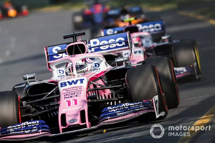 Sergio Perez, Racing Point RP19, y Lance Stroll, Racing Point RP19