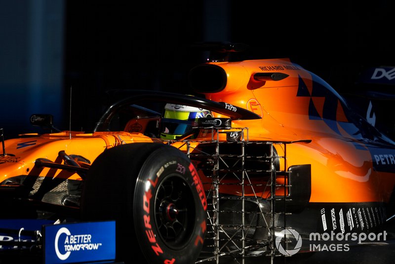 Lando Norris, McLaren MCL34, con sensori aerodinamici