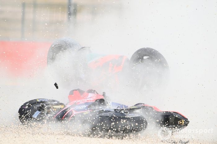 Caída de Jack Miller, Pramac Racing y Brad Binder, Red Bull KTM Factory Racing