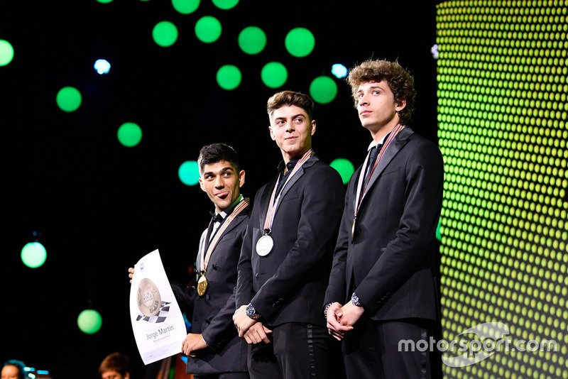 Moto3 Top-3 - (de gauche à droite) - Jorge Martin - Del Conca Gresini Moto3, Fabio Di Giannantonio - Del Conca Gresini Moto3, Marco Bezzecchi - Redox PruestelGP