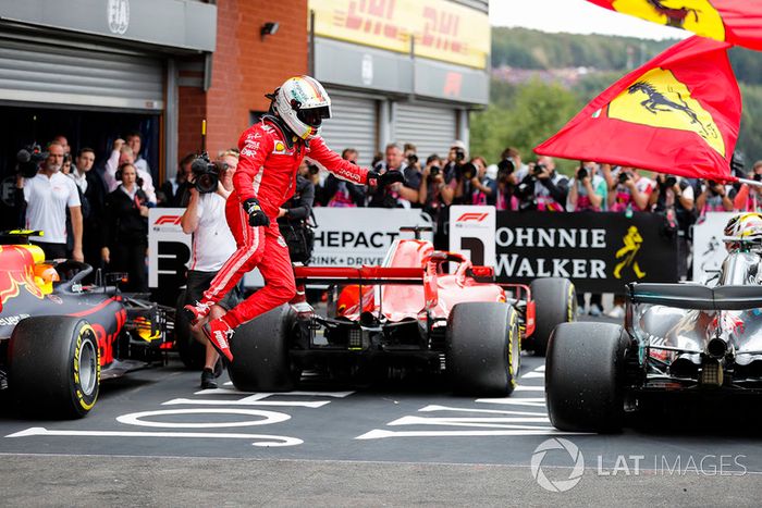 Sebastian Vettel, Ferrari, tras la victoria