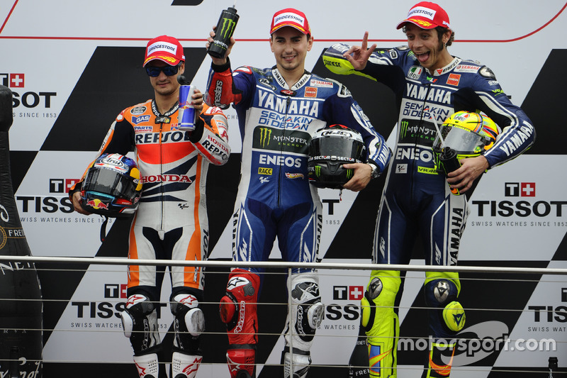 2013: 1. Jorge Lorenzo, 2. Dani Pedrosa, 3. Valentino Rossi
