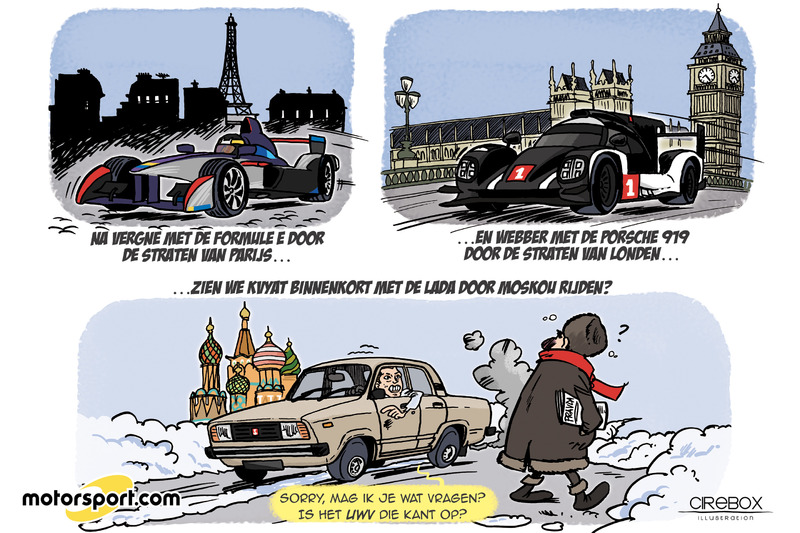 Cartoon van Cirebox - De 'demo' van Kvyat in Moskou...