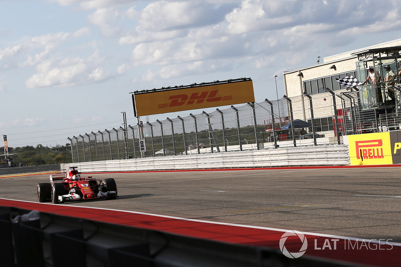 Sebastian Vettel, Ferrari SF70H takes the chequered flag at the end of Qualifying