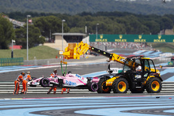 Esteban Ocon's Force India VJM11, is recovered