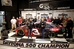 Austin Dillon, Richard Childress Racing Chevrolet Camaro with Crew chief Justin Alexander and Team owner Richard Childress with the team
