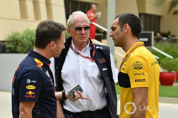Christian Horner, director del equipo Red Bull Racing, Dr. Helmut Marko, consultor de Red Bull Motorsport y Cyril Abiteboul, director general de Renault Sport F1