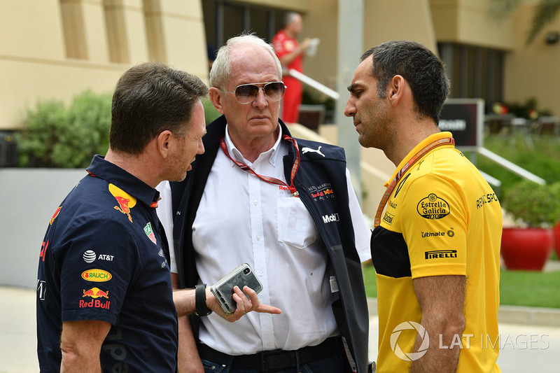 Christian Horner, Red Bull Racing Team Principal, Dr Helmut Marko, Red Bull Motorsport Consultant, Cyril Abiteboul, Renault Sport F1 Managing Director